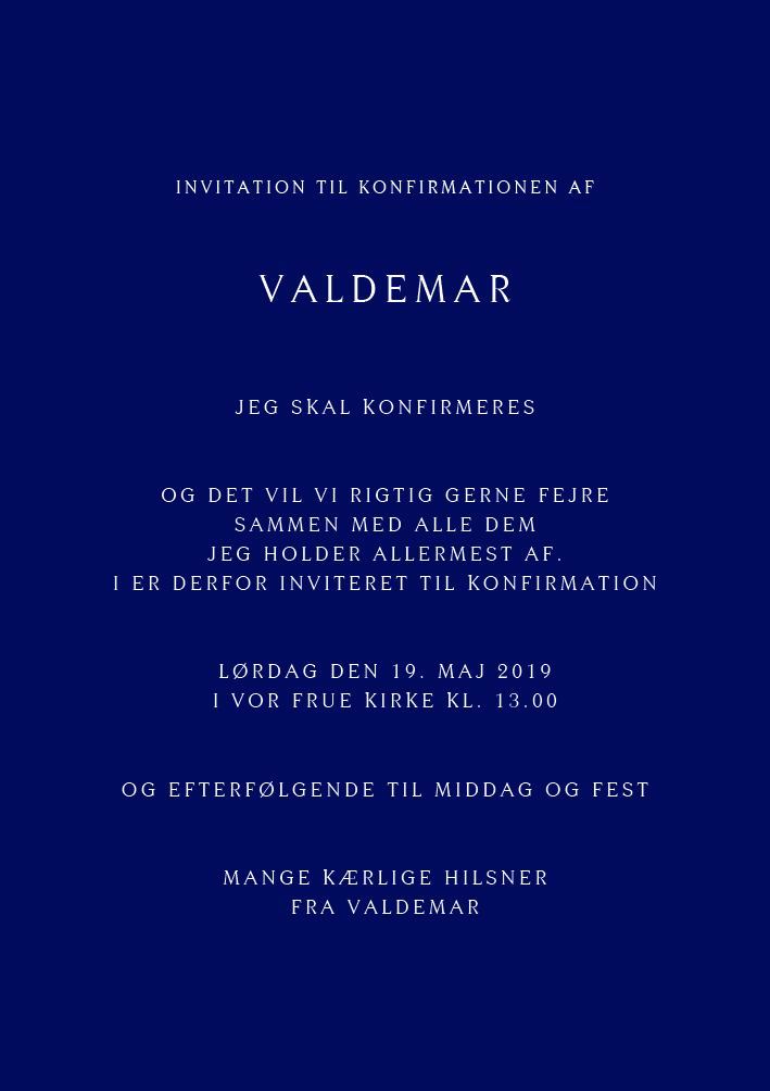 Invitationer - Valdemar Konfirmation